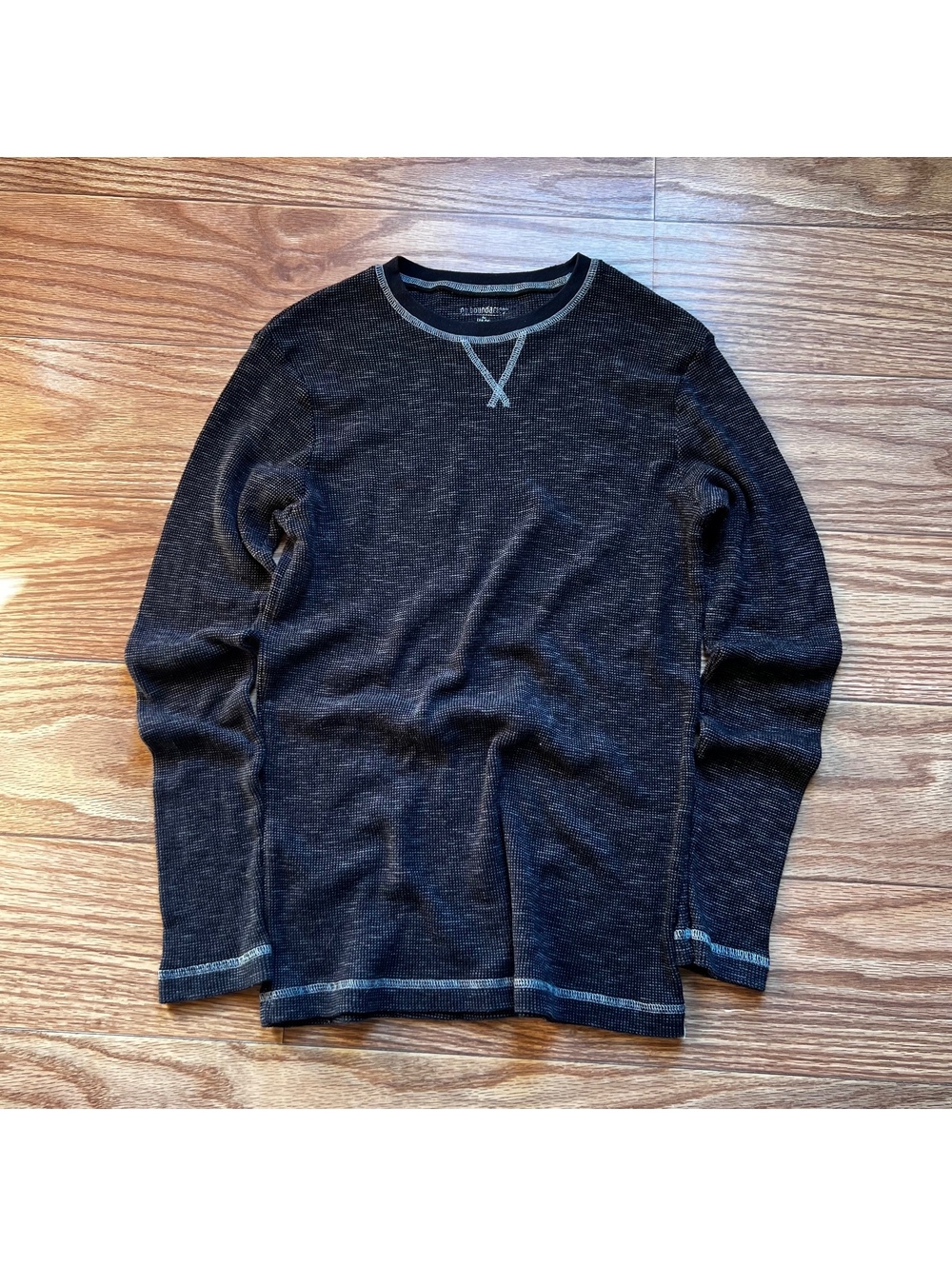 vintage no boundaries black waffle knit thermal long sleeve tee streetwear y